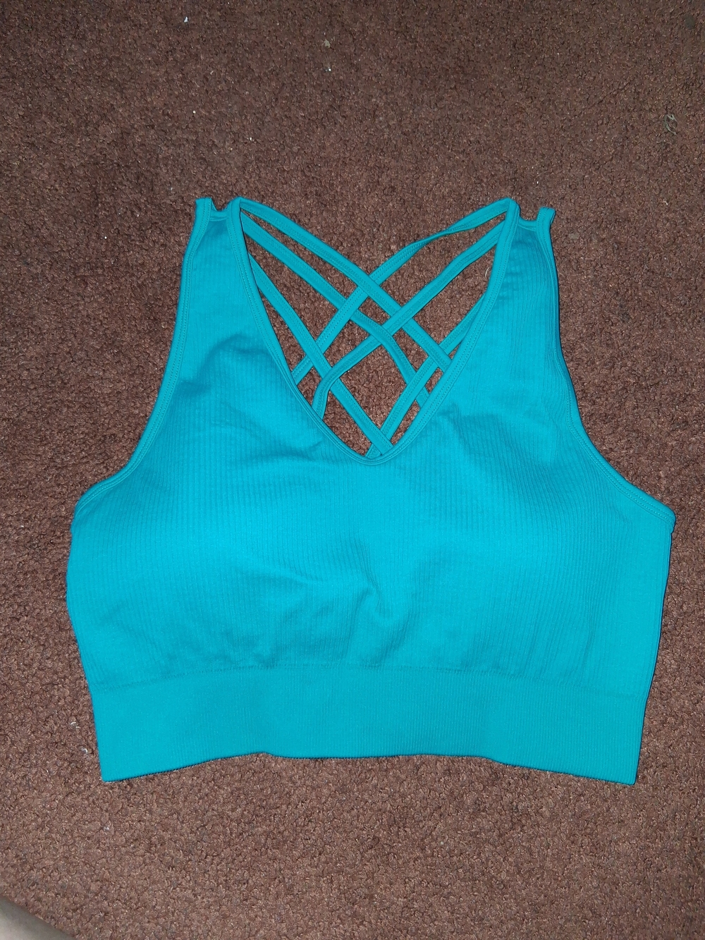 Source Unknown Ribbed Crisscross Bralette in Teal Blue